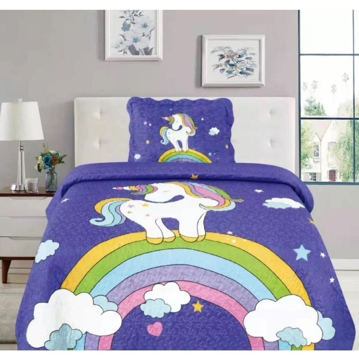 COMPRAPO - Cubrecama Quilt Infantil Liviano 15 Pza Mod Arcoiris Fantasía