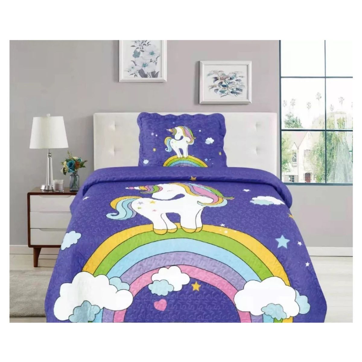 COMPRAPO - Cubrecama Quilt Infantil Liviano 15 Pza Mod Arcoiris Fantasía