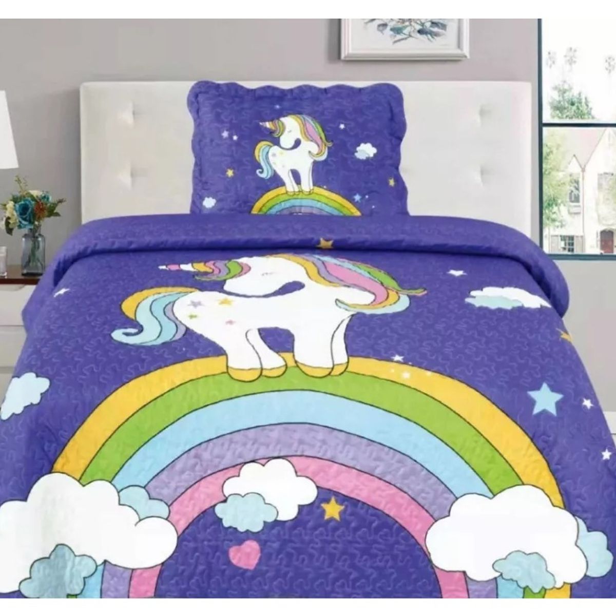 COMPRAPO - Cubrecama Quilt Infantil Liviano 15 Pza Mod Arcoiris Fantasía