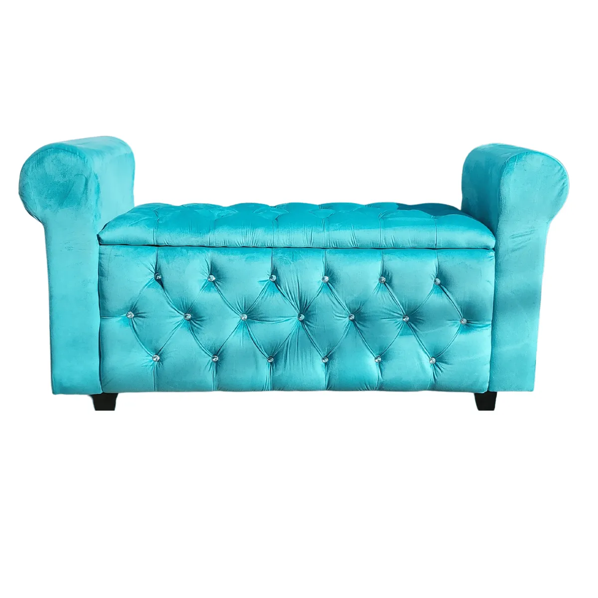 GENERICO - Banqueta Baúl Botone Con Brazos Turquesa Felpa Botón Diamante