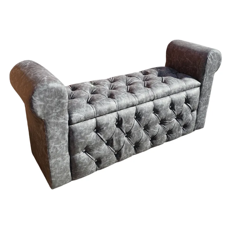 GENERICO - Banqueta Baúl Botone Con Brazos Gris Eco Cuero Muebles Rimar