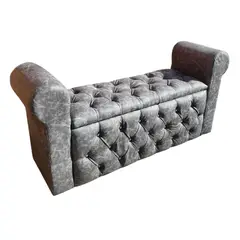 GENERICO - Banqueta Baúl Botone Con Brazos Gris Eco Cuero Muebles Rimar