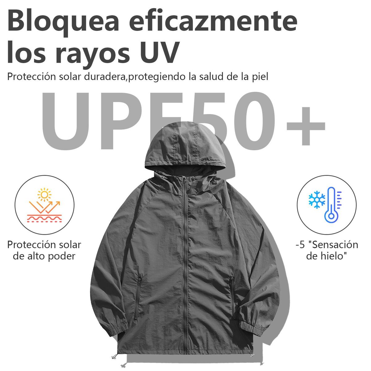 KOKILA - Chaqueta Capucha Protección Solar UPF50+ Delgado Intemperie