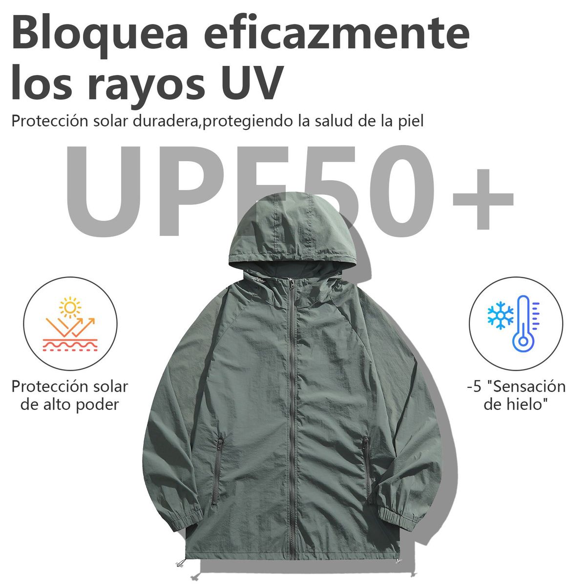 KOKILA - Chaqueta Capucha Protección Solar UPF50+ Delgado Intemperie