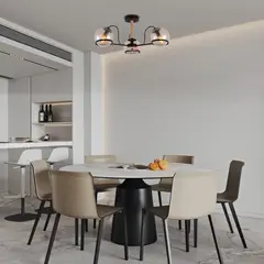 LAMPARASHOME - Lámpara De Techo Colgante Iluminación Moderna 3 Luz E27 Negro Y ámbar