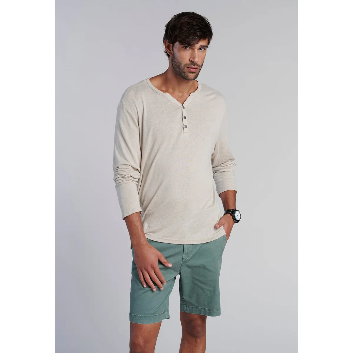 FEROUCH - Polera Ml Henley New Jersey Beige Ferouch