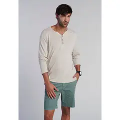 FEROUCH - Polera Ml Henley New Jersey Beige