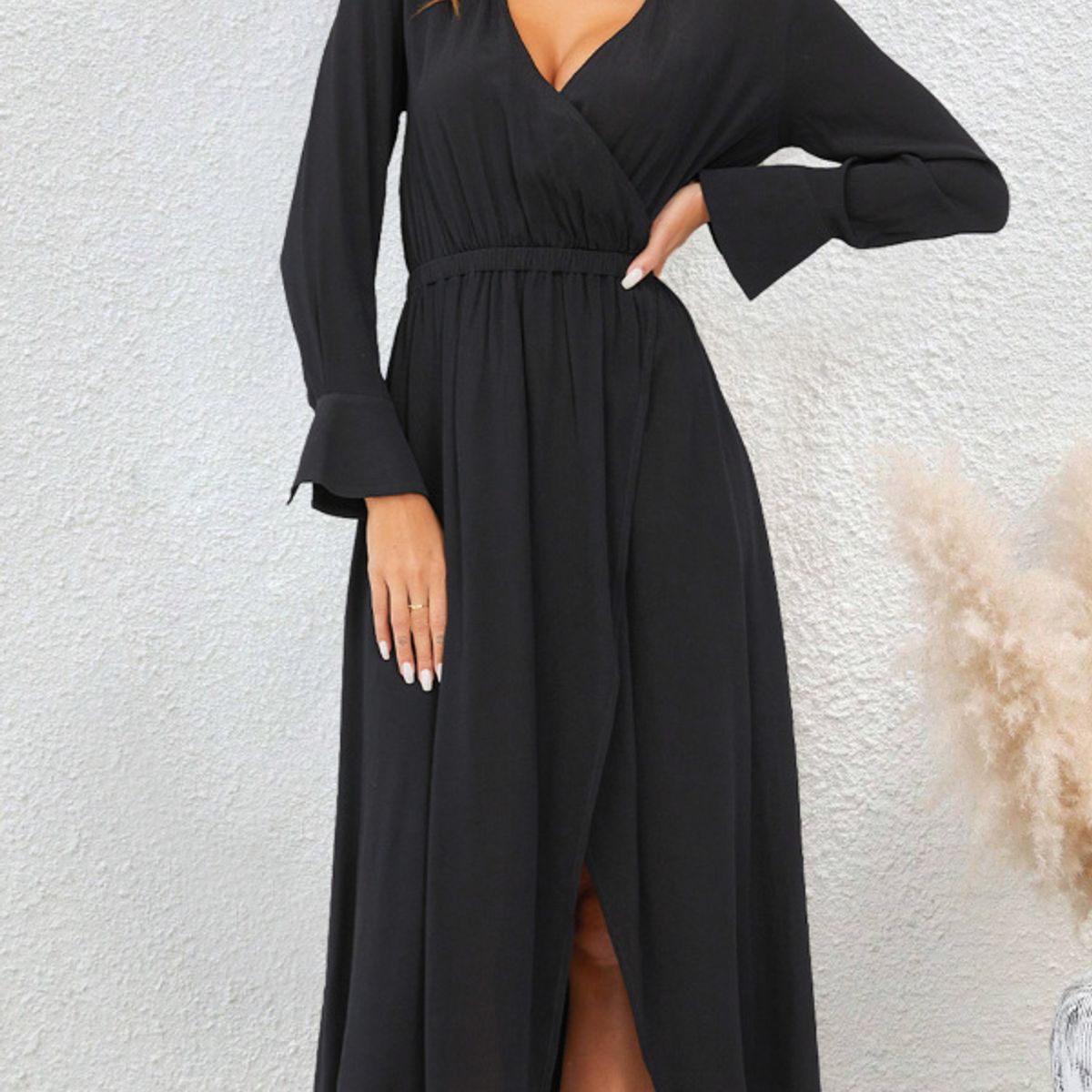 MOSS ROSE - Elegante vestido de mujer Mosros con cuello en vey