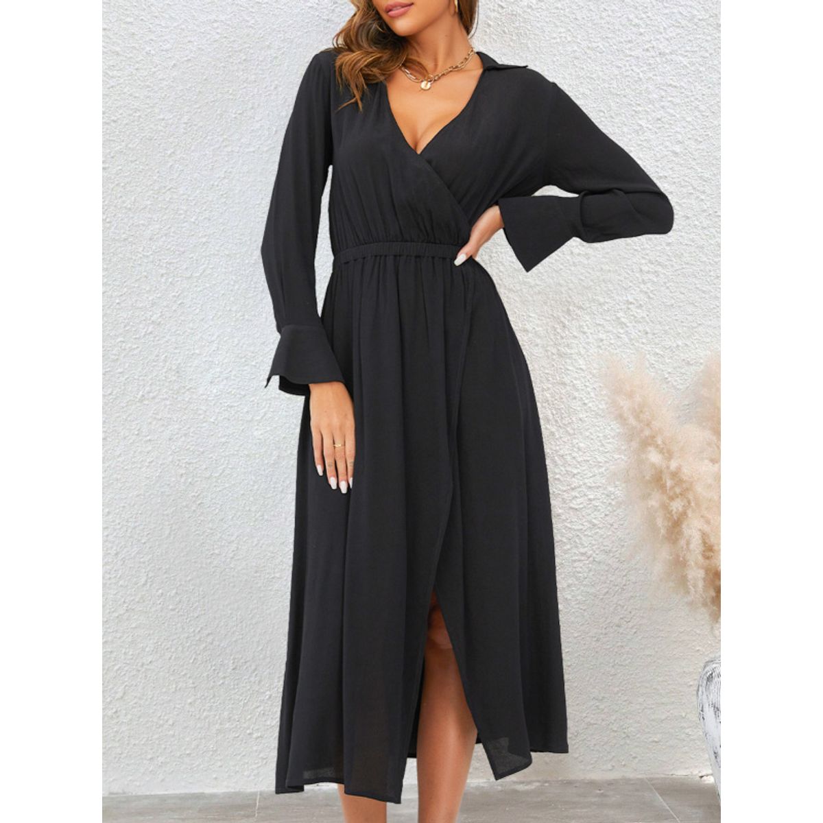MOSS ROSE - Elegante vestido de mujer Mosros con cuello en vey