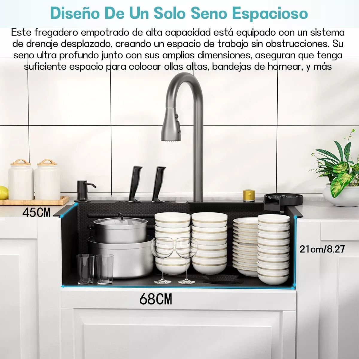 KUANGYE - Lavaplatos Empotrado 304 Lavaplatos Acero Inoxidable 68x45 cm