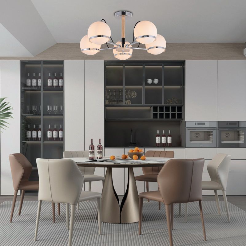 LAMPARASHOME - Lámpara De Techo Colgante Iluminación Moderna 5 Luz E27 Cromo Y Crema