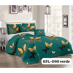 GENERICO - Quilt de Verano 2 plazas. Color Verde con Mariposas KFL090V