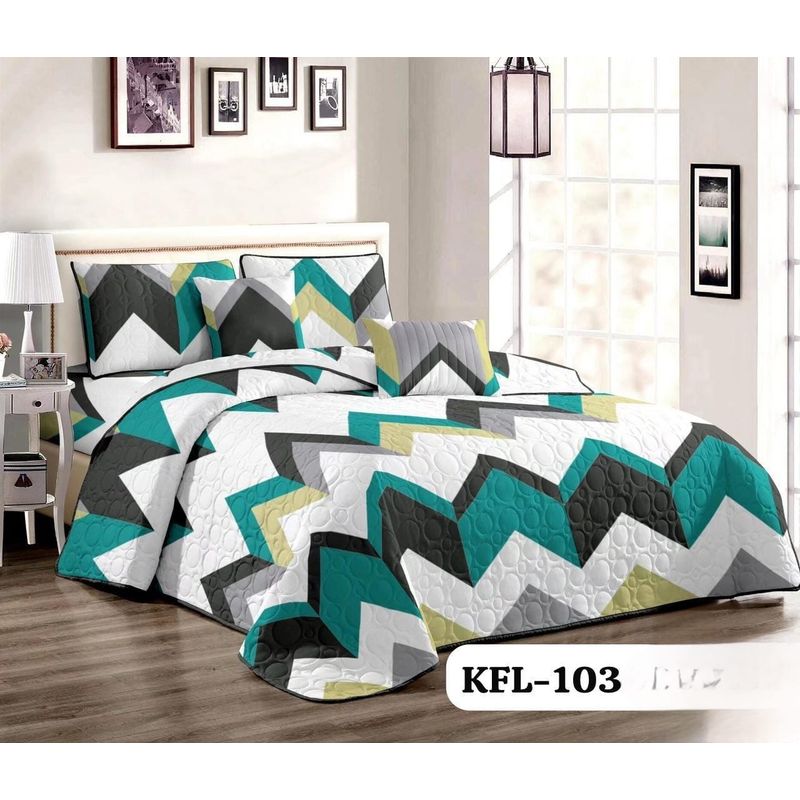 GENERICO - Quilt de Verano 2 plazas. Color Blanco con Verde KFL103C