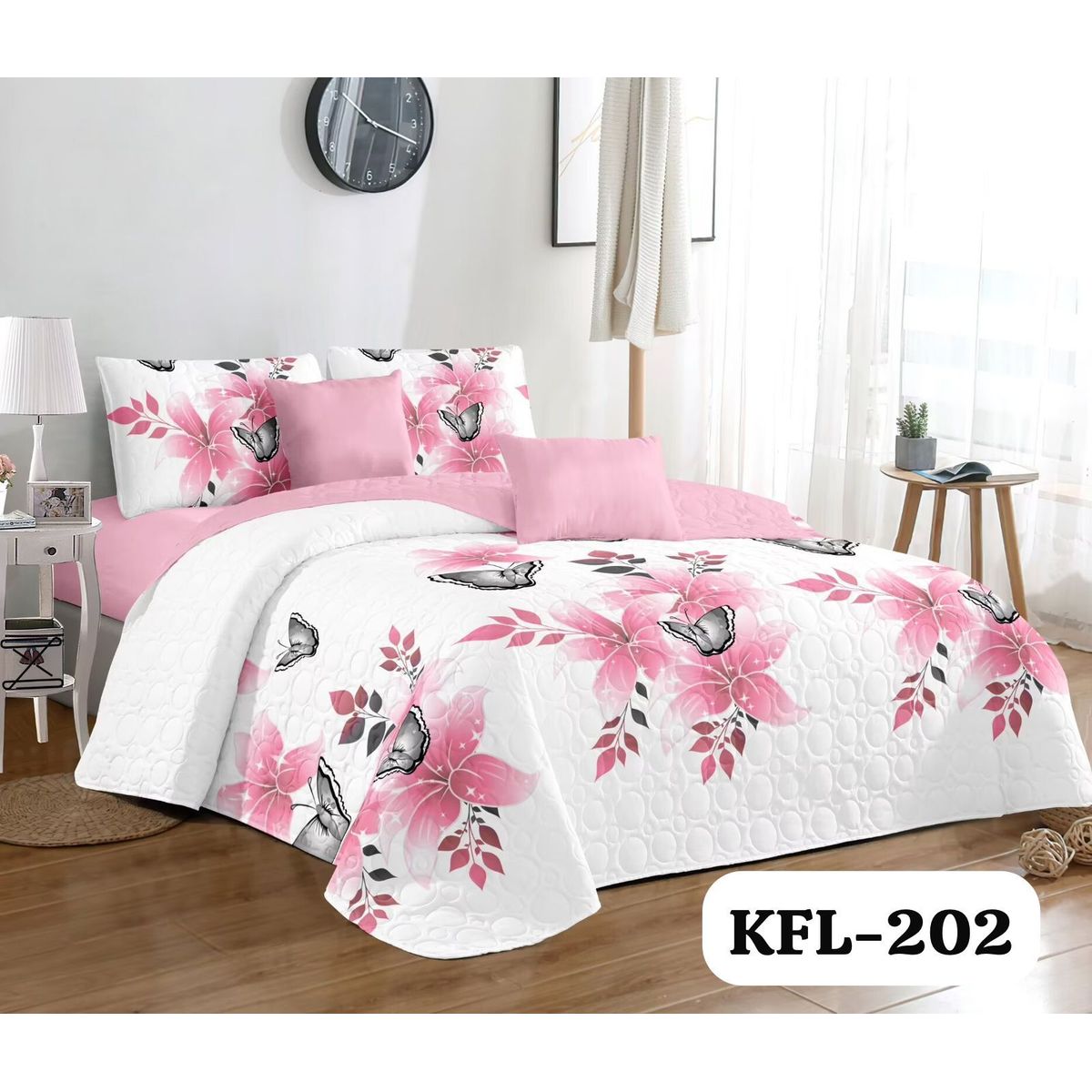 GENERICO - Quilt de Verano 2 plazas. Color Blanco con Flores KFL202