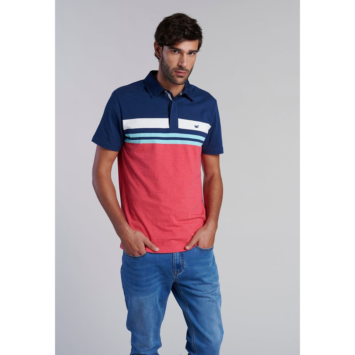 FEROUCH - Polera Polo Rayas Chicago Rojo Ferouch