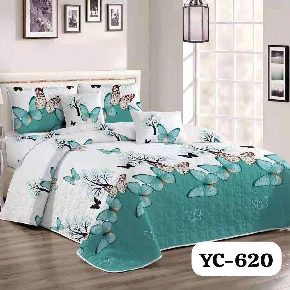GENERICO - Quilt de Verano 2 plazas. Color Blanco con Mariposas YC620