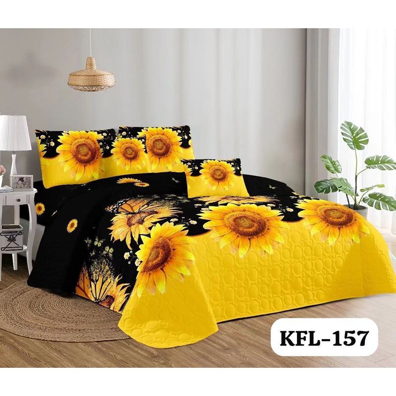 GENERICO - Quilt de Verano 2 plazas. Color Negro con Girasoles  KFL157