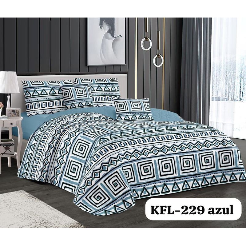 GENERICO - Quilt de Verano 2 plazas. Color Azul con Diseño KFL229A