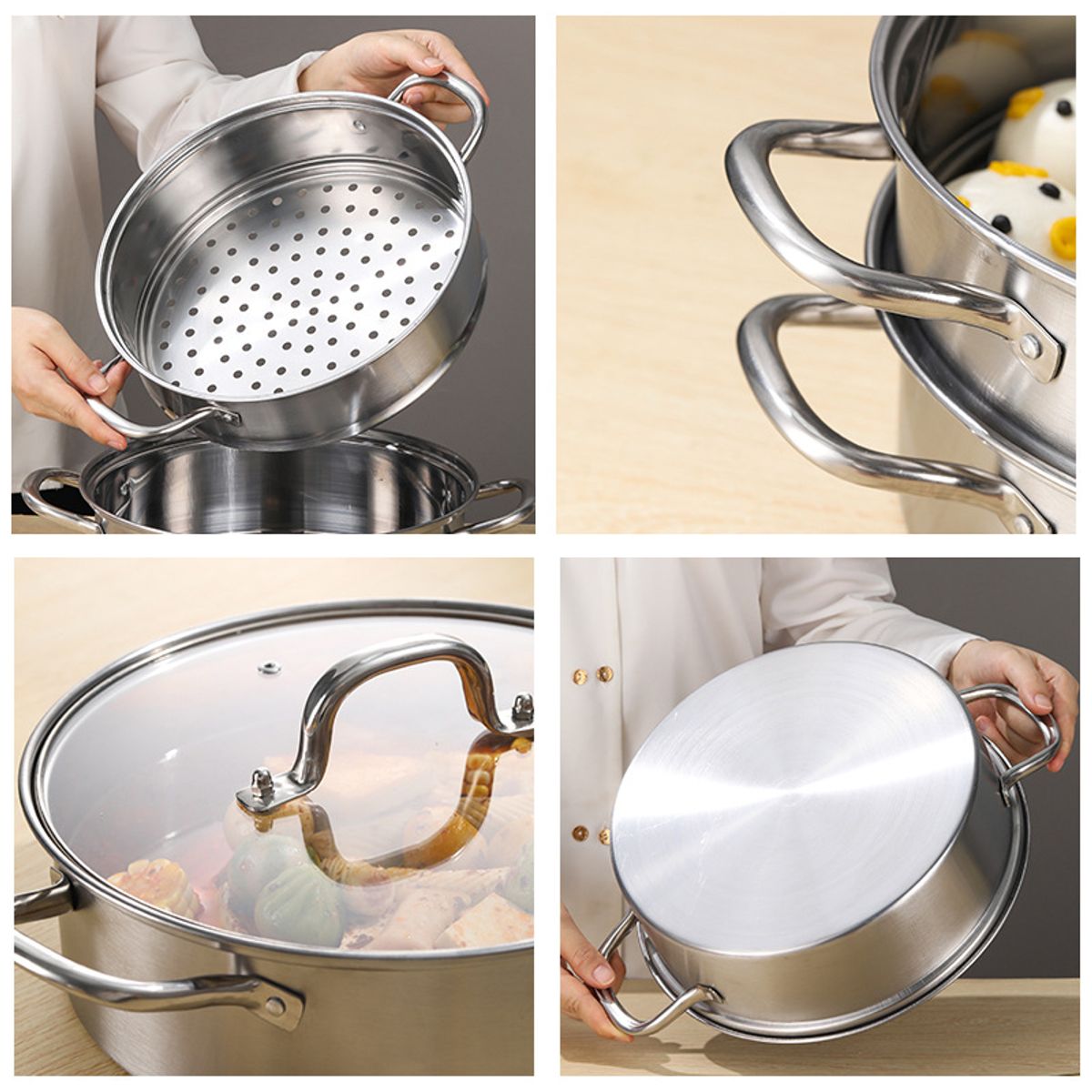 BLUEDREAMER - Batería Set De Vaporeras Acero Inoxidable 2 niveles con tapa 28 cm