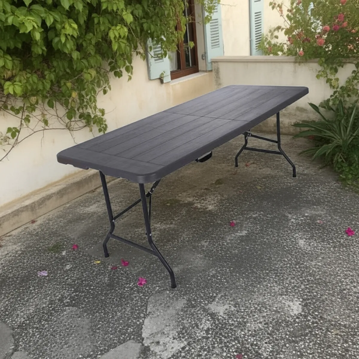 IGPRO - Mesa Plegable 180x74x74cm Tipo Maleta Gris simil Madera