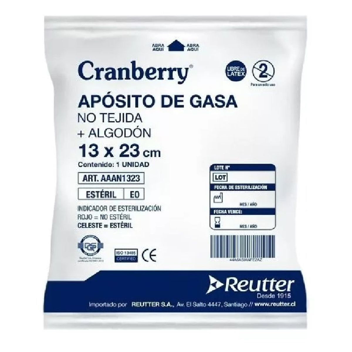 CRANBERRY - Apósito Gasa Algodon Estéril 13x23 no Tejida Pack X 10uni