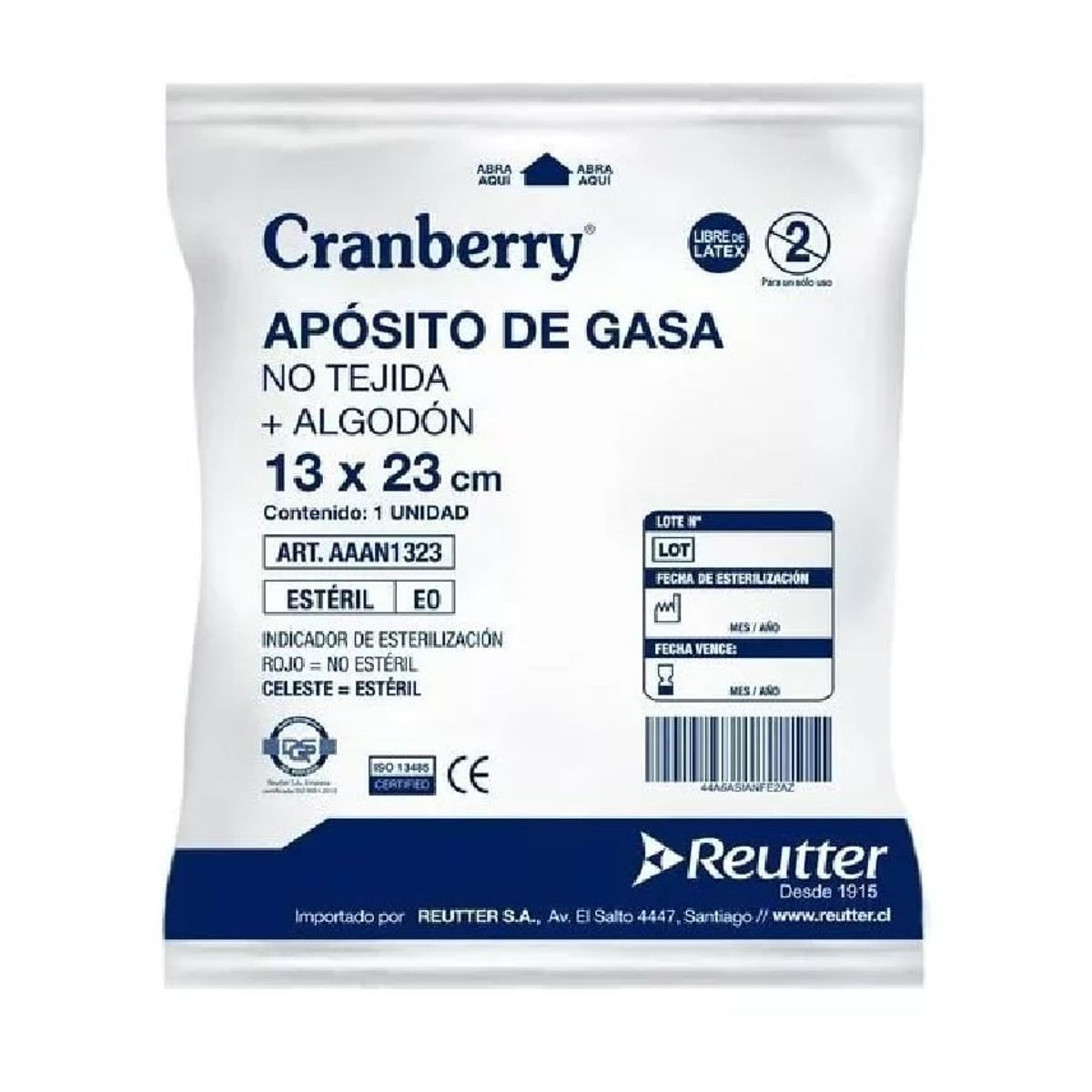 CRANBERRY - Apósito Gasa Algodon Estéril 13x23 no Tejida Pack X 10uni