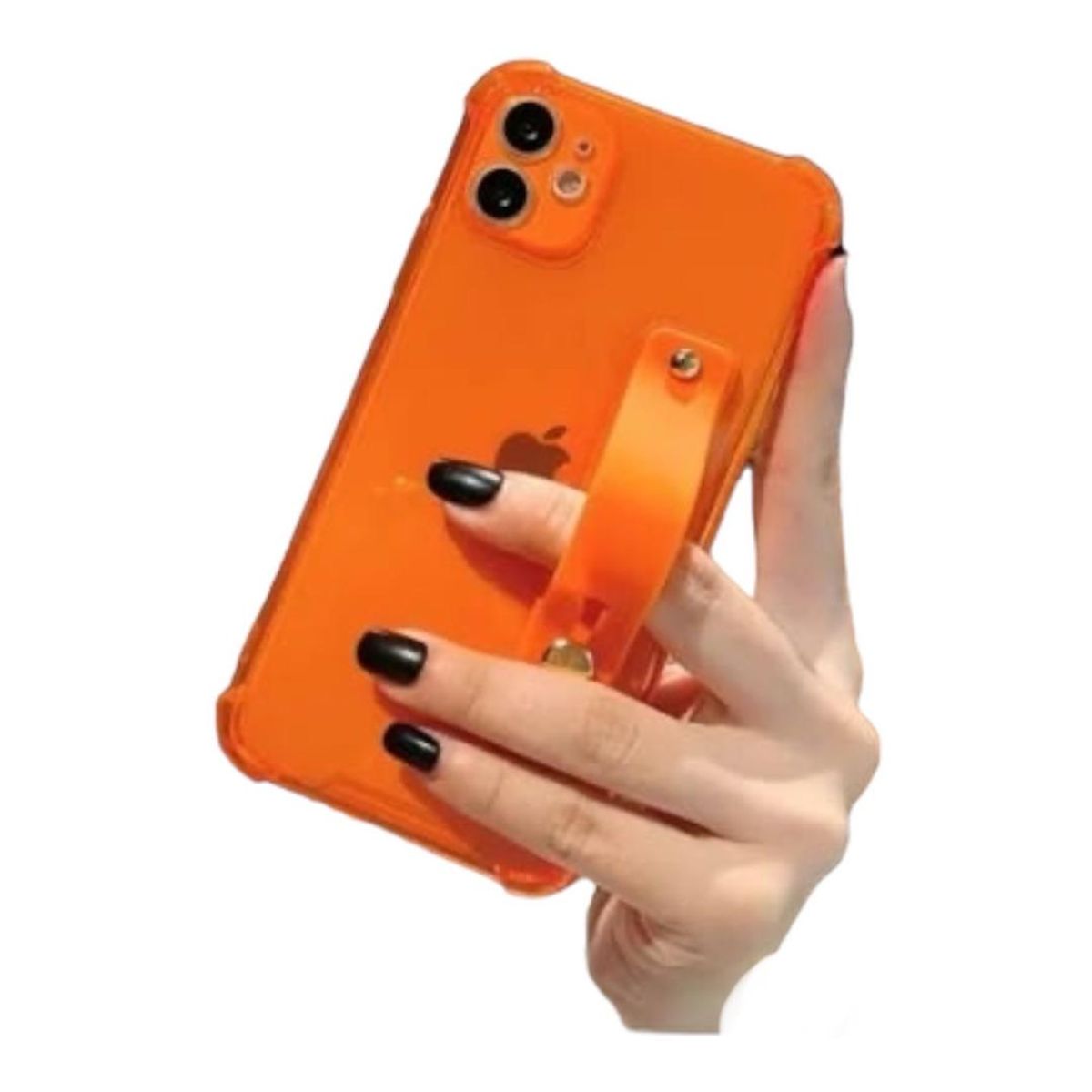 GENERICO - Funda Transparente Color Con Asa Para iPhone 12-NARANJA