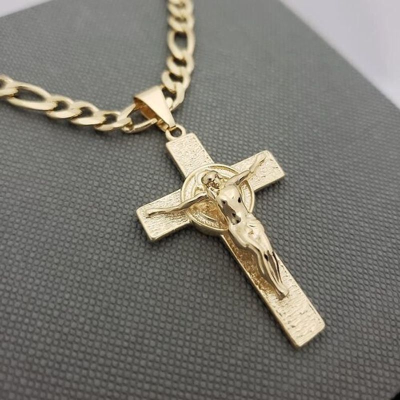 GENERICO - Colgante cruz san Benito oro laminado 18k