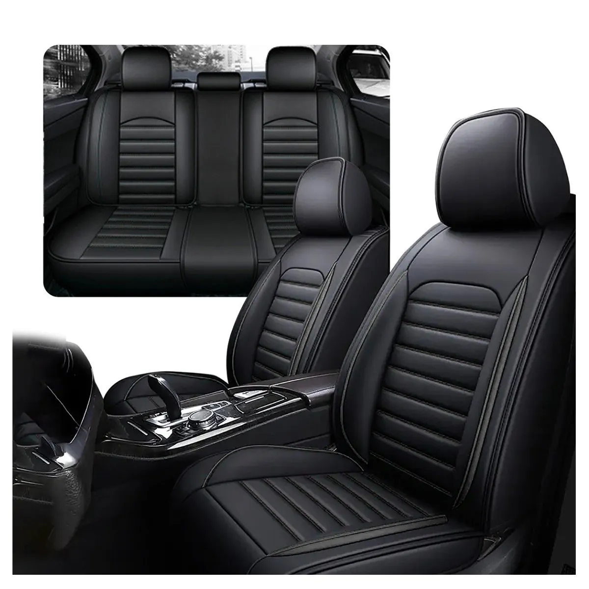 GALANTA - Funda Cubre Set 5 Asiento Ecocuero Galanta Luxury negro