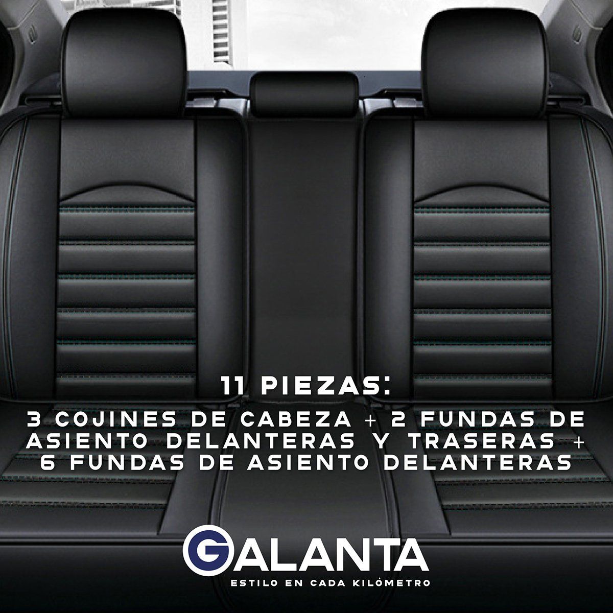 GALANTA - Funda Cubre Set 5 Asiento Ecocuero Galanta Luxury negro