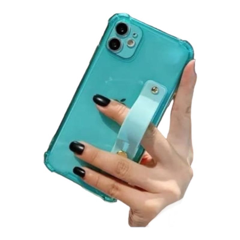 GENERICO - Funda Transparente Color Con Asa Para iPhone 12-TURQUESA