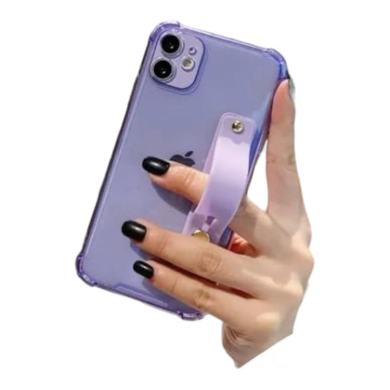 GENERICO - Funda Transparente Color Con Asa Para iPhone 12-LILA