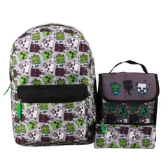 MINECRAFT - Set 3 Piezas Mochila + Estuche + Lonchera