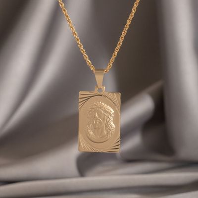 Imagen 2 del producto Colgante Rostro Placa Diamantada Oro Laminado 18k