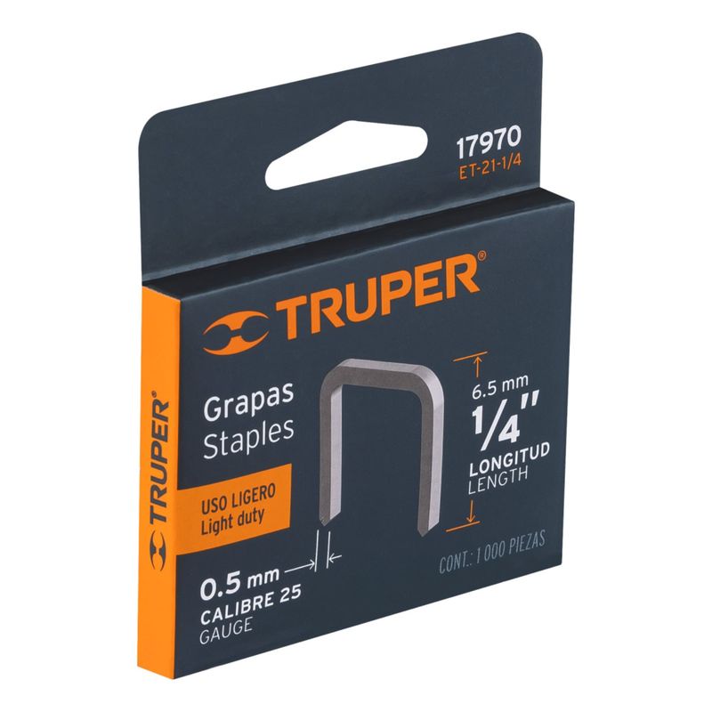 TRUPER - Grapas 1/4 Pulgadas X 1000 Piezas Et-21-1/4 17970