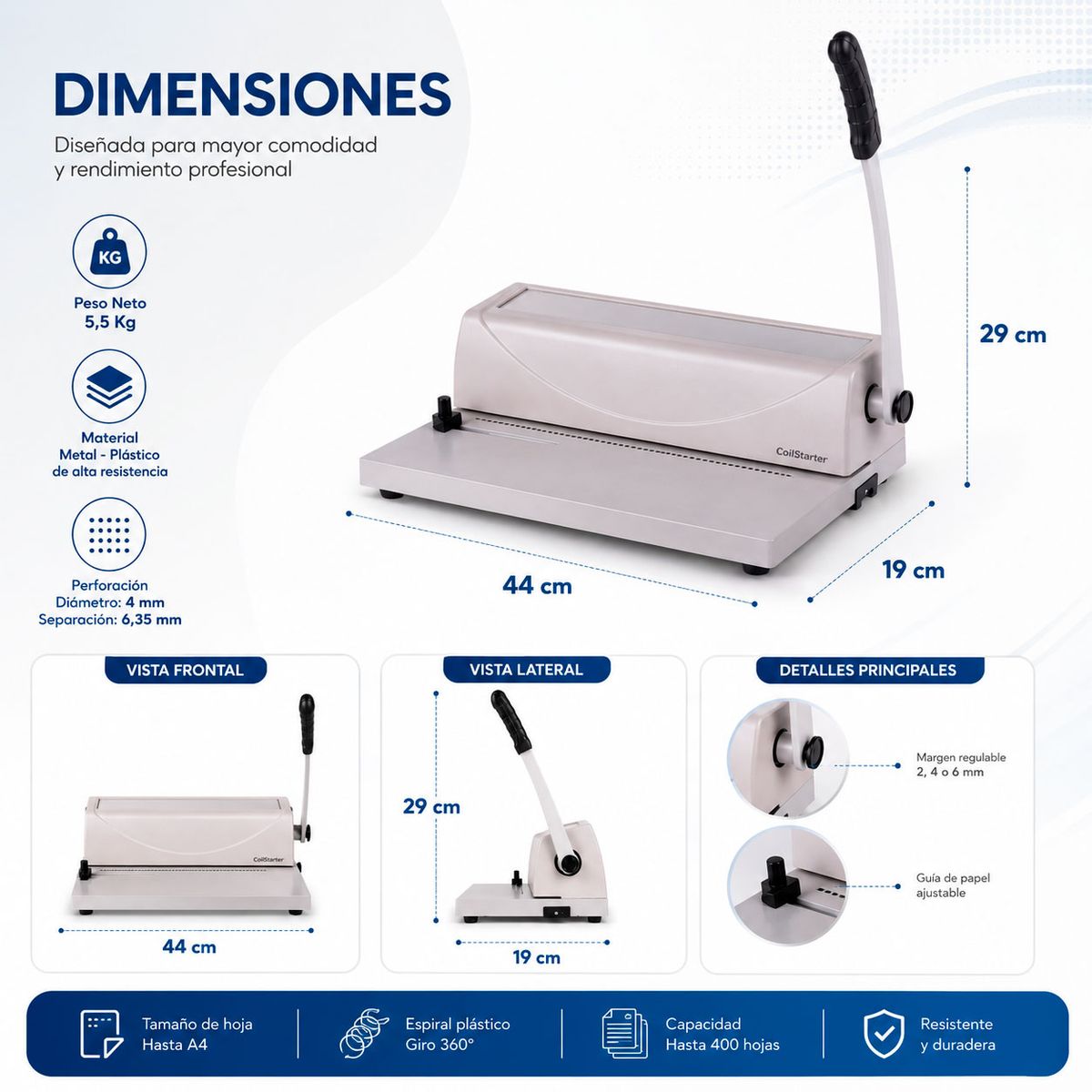 TERMOLAM - Maquina - Encuadernadora Carta C-338 Espiral Plástico