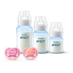 AVENT - Set 3 Mamaderas Blue + 2 chupetes 6-18m Pink Sin BPA