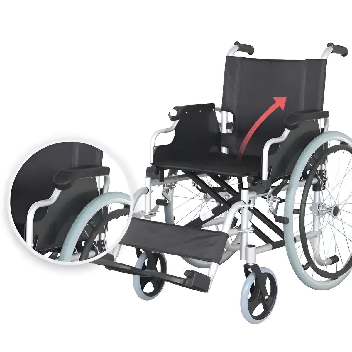 MEDICALTEC - Silla de Ruedas Manual Apoya Brazos Abatibles KY903LB-46 Aluminio