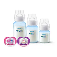 PHILIPS AVENT - Set 3 Mamaderas Blue + 2 chupetes 6-18m PingÜino Sin BPA
