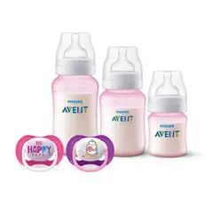 AVENT - Set 3 Mamaderas Blue + 2 chupetes 6-18m Pinguino Sin BPA