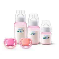 AVENT - Set 3 Mamaderas Blue + Set de 2 chupetes 6-18 meses Pink