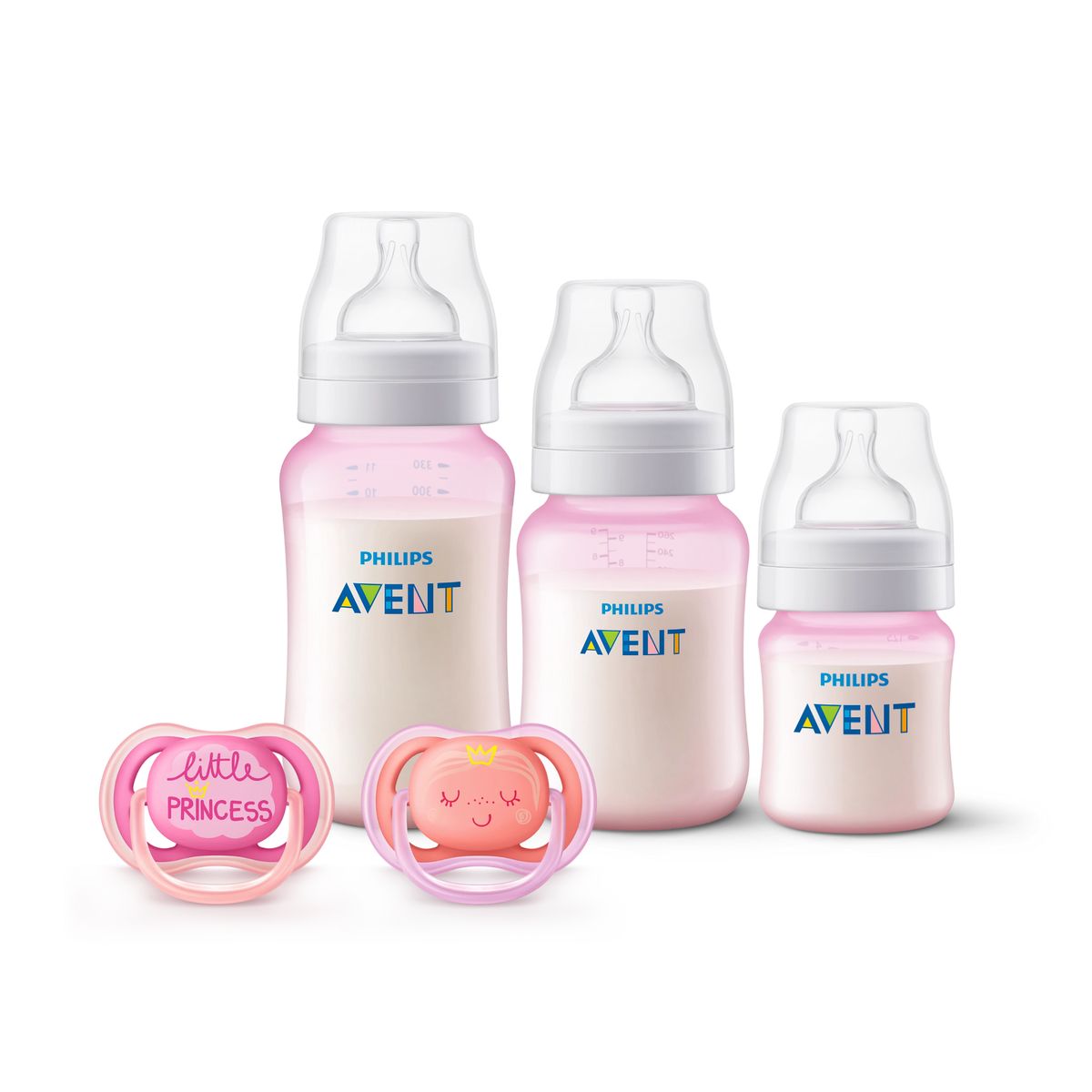 PHILIPS AVENT - 3 Mamaderas Rosa  + 2 chupetes 6-18m Pink D Sin BPA