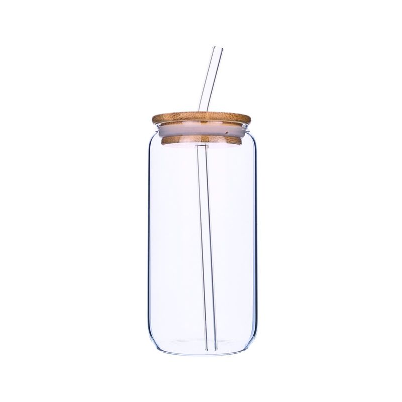 SOLEIO - Vaso Lata De Vidrio Con Tapa De Bambú Y Bombilla 550ml
