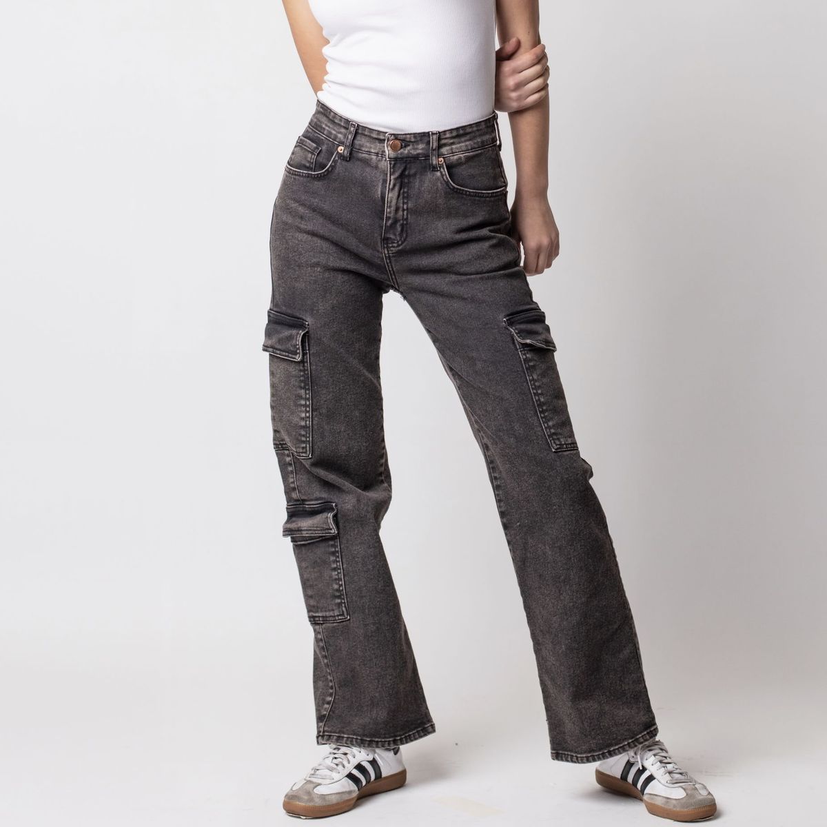 MOMCHIC - Jeans Bolsillo Cargo Matizado