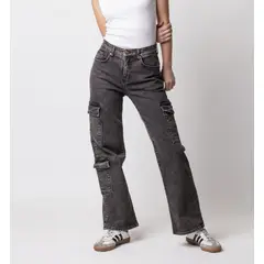 MOMCHIC - Jeans Bolsillo Cargo Matizado