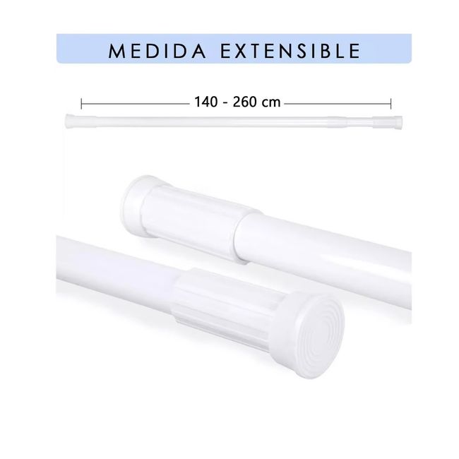 GENERICO - BARRA EXTENSIBLE 140 -260CM BARRA CORTINA TUBO CORTINA BAÑO