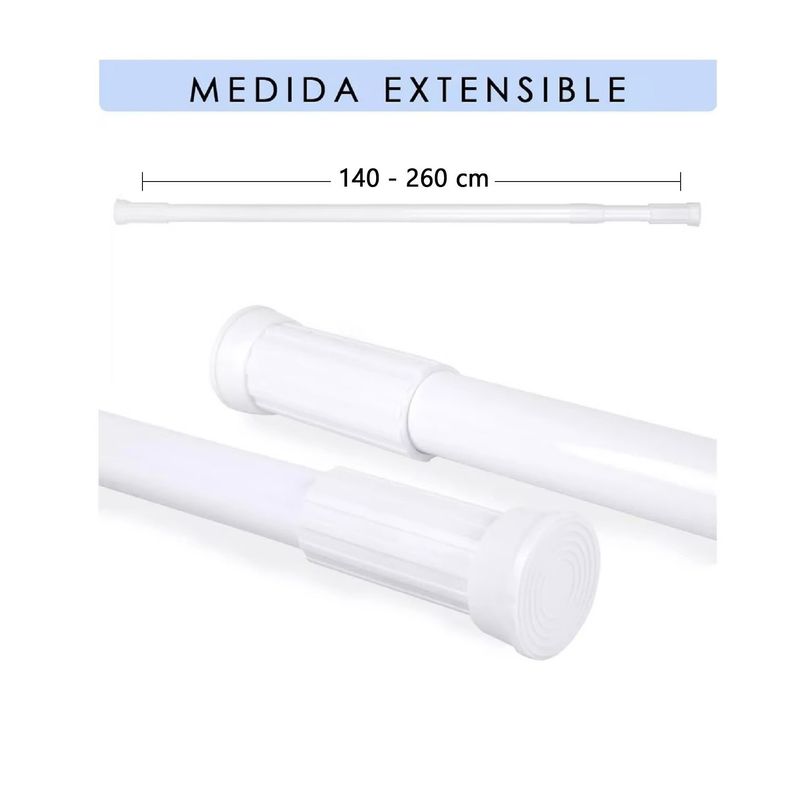 GENERICO - BARRA EXTENSIBLE 140 -260CM BARRA CORTINA TUBO CORTINA BAÑO