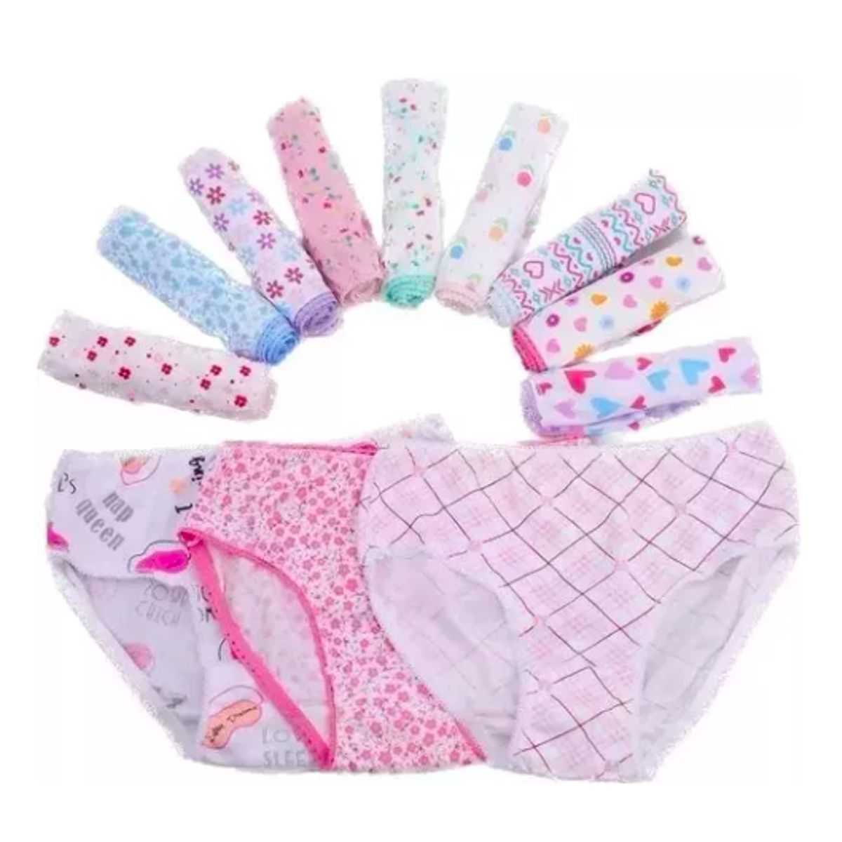 IDEAL FEMIDOM - Pack de 12 Calzones de Algodón Estampados para Niñas - 100% Algodón