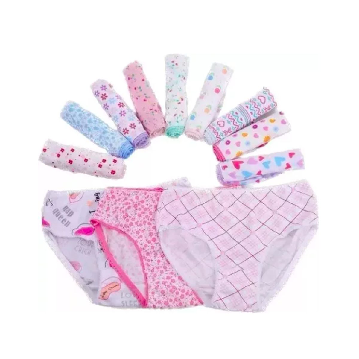 IDEAL FEMIDOM - Pack de 12 Calzones de Algodón Estampados para Niñas - 100% Algodón