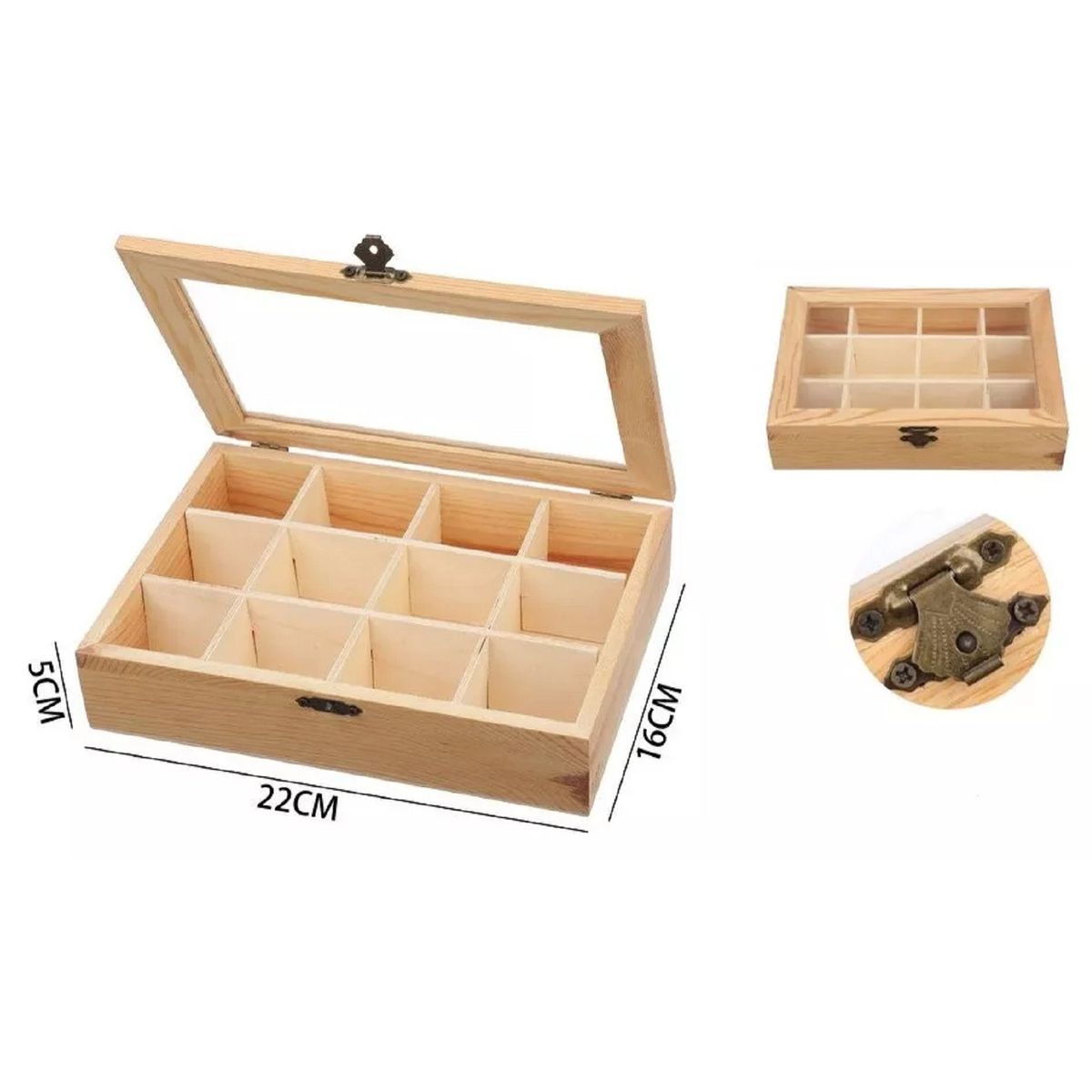 UNIVERSAL - Caja De Madera De 12 Divisiones Para Te Con Tapa De Vidrio